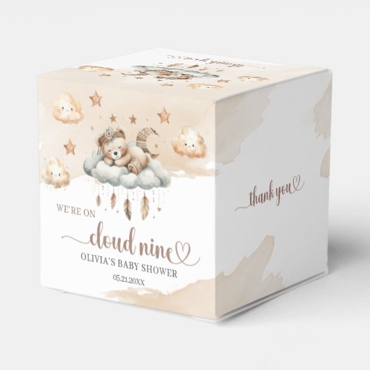 Waterverf lichtbruin beige wolk negen teddybeer bedankdoosjes (Achterkant)