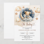 Waterverf lichtbruin blauw slapende teddybeer kaart (Voorkant / Achterkant)