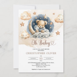 Waterverf lichtbruin blauw slapende teddybeer kaart