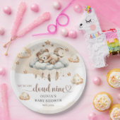 Waterverf lichtbruine ivoorwolk Negen teddybeer Papieren Bordje (Feest)