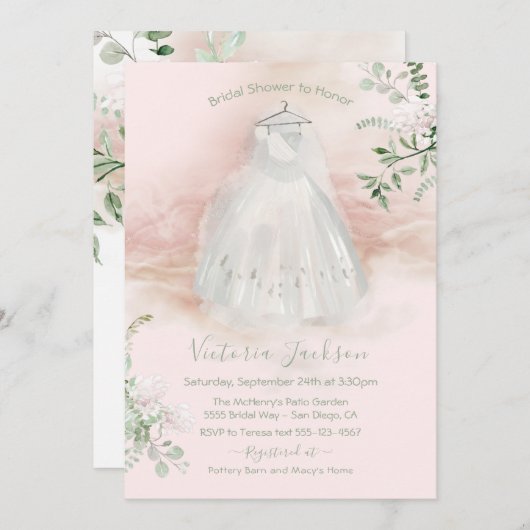 Waterverf lichte en luchtige bruidsjurk douche kaart (Voorkant / Achterkant)