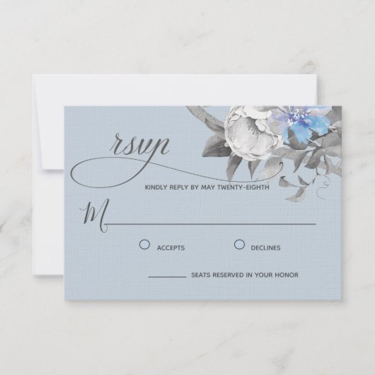 Waterverf lichte-stofblauw-kalligrafie RSVP kaartje (Voorkant)