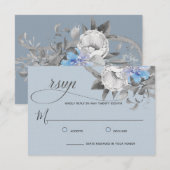 Waterverf lichte-stofblauw-kalligrafie RSVP kaartje (Voorkant / Achterkant)