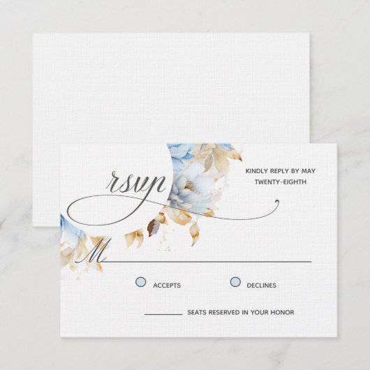 Waterverf lichte-stofblauw-kalligrafie RSVP kaartje (Voorkant / Achterkant)