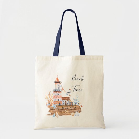 Waterverf lichthuisstrand tote bag (Voorkant)