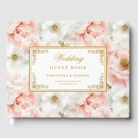  waterverf Lichtroze Bloemen Gouden bruiloft Gastenboek (Voorkant)