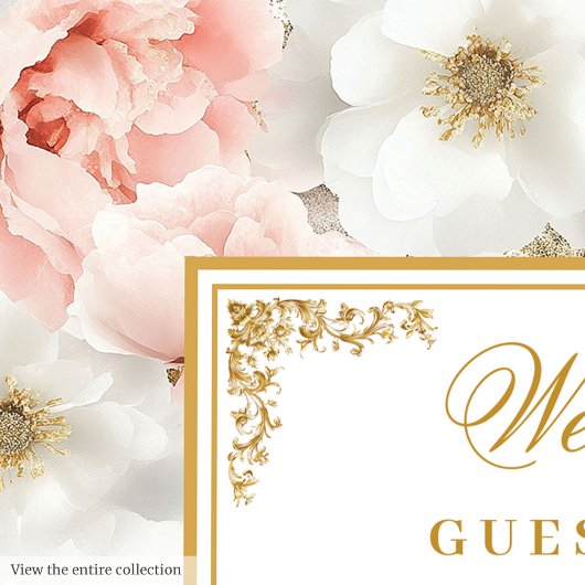  waterverf Lichtroze Bloemen Gouden bruiloft Gastenboek