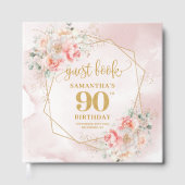 Waterverf lichtroze gouden bloemen 90e gastenboek (Voorkant)