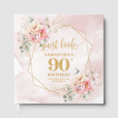 Waterverf Lichtroze Gouden Glitter Bloemen 90e Gastenboek (Voorkant)