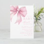 Waterverf lichtroze lint babyshower kaart (Staand voorkant)
