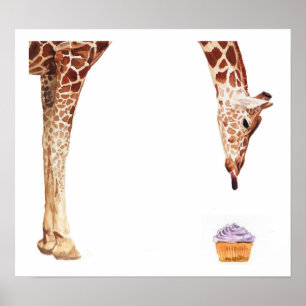 waterverf "Licker with Cupcake" Giraffe Poster
