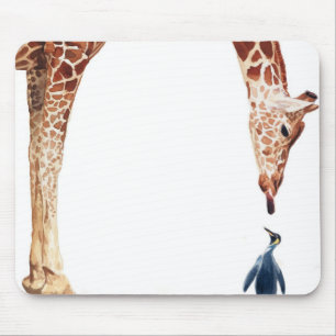 waterverf "Licker with Penguin" Giraffe Muismat