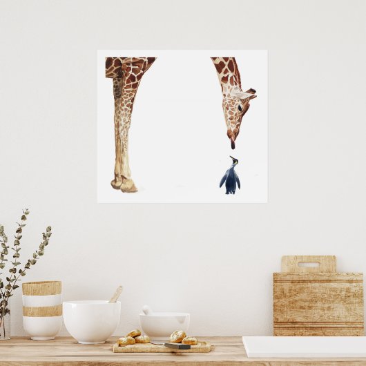 waterverf "Licker with Penguin" Giraffe Poster (Keuken)