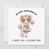 Waterverf lief pop meisje happy birthday Kaart (Voorkant)