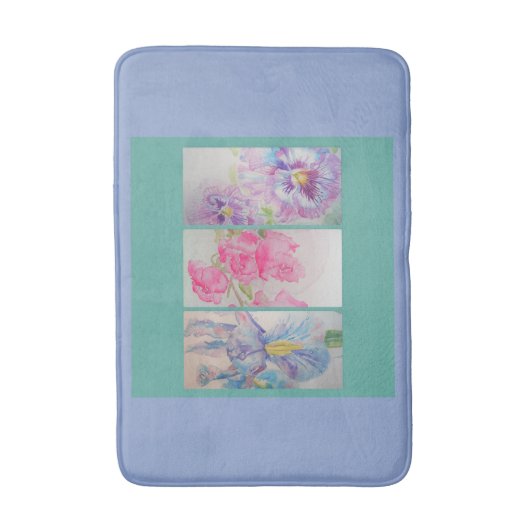 Waterverf Liefde bloemen Turquoise Blue Bath Mat (Voorkant Verticaal)