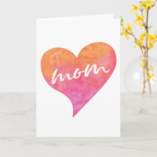 Waterverf liefde hart Moederdag Kaart (Gele Bloem)