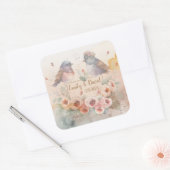 Waterverf liefde vogels met rozen voor bruiloft vierkante sticker (Envelop)