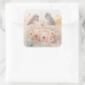 Waterverf liefde vogels met rozen voor bruiloft vierkante sticker (Tas)