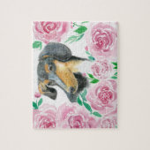 Waterverf liefde voor een dachsjund met roze rozen legpuzzel (Verticaal)
