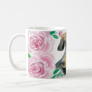 Waterverf Liefde Voor Een Teckel Met Roze Rozen Koffiemok