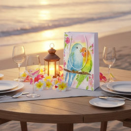Waterverf Liefdesvogels met Roze Bloemen Medium Cadeauzakje