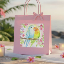 Waterverf Liefdesvogels met Roze Bloemen