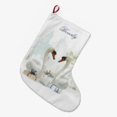 Waterverf liefdeszwanen met speciale cadeaus grote kerstsok (Voorkant (Hangend))