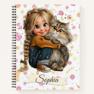 Waterverf Lieve Eccentric Meisje met een Kat Notitieboek