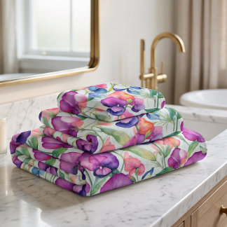Waterverf Lieve Erwt Bloemen Bad Handdoek