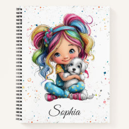 Waterverf Lieve Excentrieke Meisje met Puppy Notitieboek