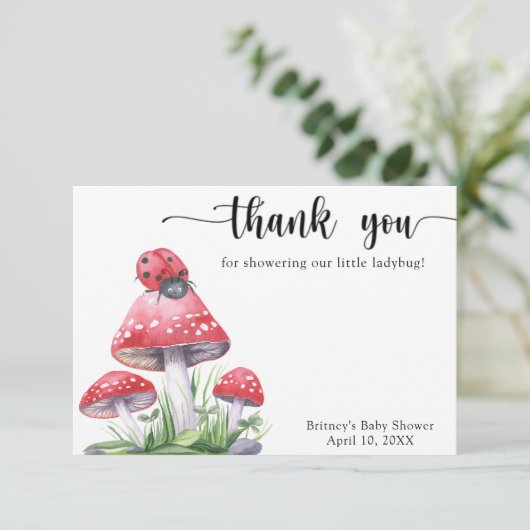 Waterverf lieveheersbeestje - dank u baby shower bedankkaart (Staand voorkant)