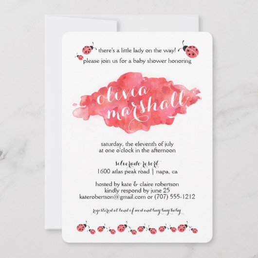 Waterverf lieveheersbeestje meisje baby douche uit kaart (Voorkant)