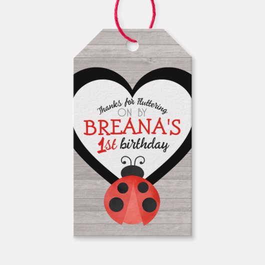 Waterverf lieveheersbeestje op houten verjaardagsg cadeaulabel (Voorkant)