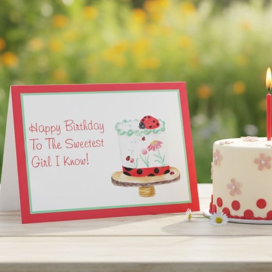 Waterverf Lieveheersbeestje Taart Gefeliciteerd Kaart