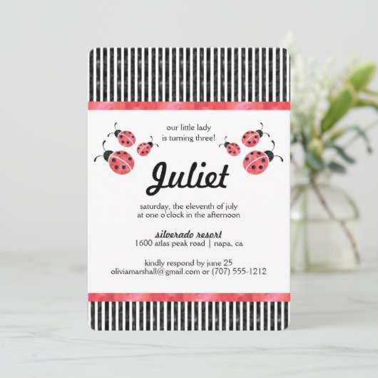 Waterverf lieveheersbeestje verjaardagsfeestje uit kaart (Staand voorkant)