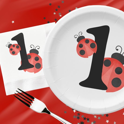 Waterverf lieveheersbeestje verjaardagsfeestje wit papieren bordje