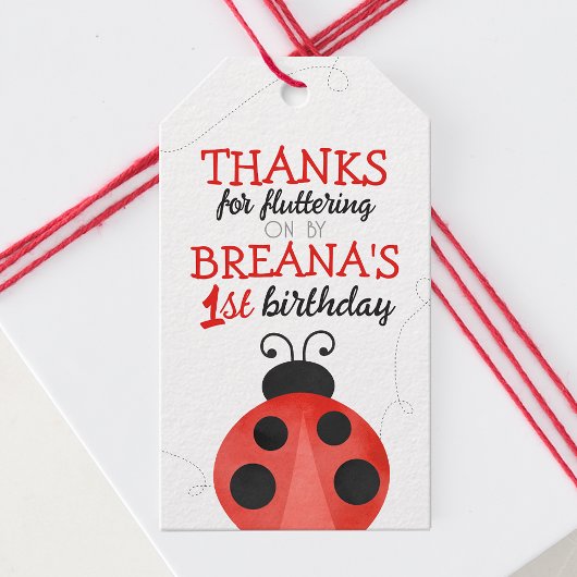 Waterverf lieveheersbeestje verjaardagsgunst cadea cadeaulabel