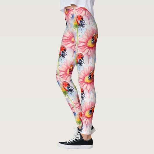 Waterverf Lieveheersbeestjes op bloemen Leggings (Links)