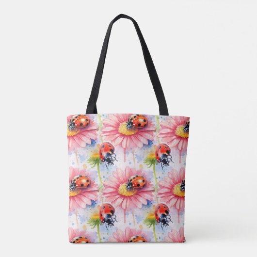 Waterverf Lieveheersbeestjes op bloemen Tote Bag (Achterkant)