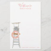 Waterverf Lifeguard Stand Stoel Beach House Briefpapier (Voorkant)
