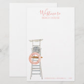 Waterverf Lifeguard Stand Stoel Beach House Briefpapier (Voorkant / Achterkant)