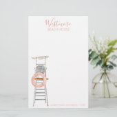 Waterverf Lifeguard Stand Stoel Beach House Briefpapier (Staand voorkant)