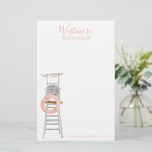 Waterverf Lifeguard Stand Stoel Beach House Briefpapier (Staand voorkant)