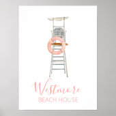 Waterverf Lifeguard stoel Beach House Poster (Voorkant)