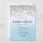 Waterverf Light Blue en Silver Glam Quinceañera Kaart (Voorkant)