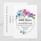 Waterverf Light Blue Hot Pink Floral Gold Lijst Kaart (Voorkant / Achterkant)