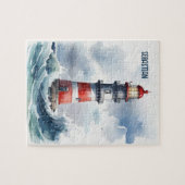 Waterverf Lighthouse gepersonaliseerd Legpuzzel (Horizontaal)