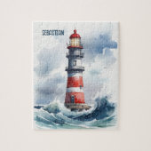 Waterverf Lighthouse gepersonaliseerd Legpuzzel (Verticaal)