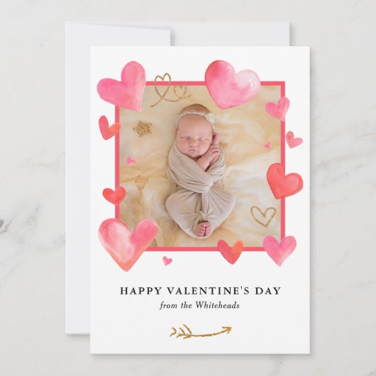 Waterverf Lijst Hart Foto Valentijns Feestdagenkaart (Voorkant)