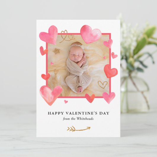 Waterverf Lijst Hart Foto Valentijns Feestdagenkaart (Staand voorkant)